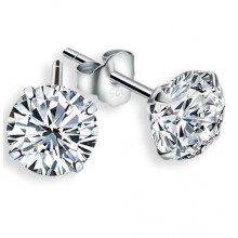 925 Sterling Silver Crystals White Brilliant Cut Round Stud Earrings 6 mm for Women