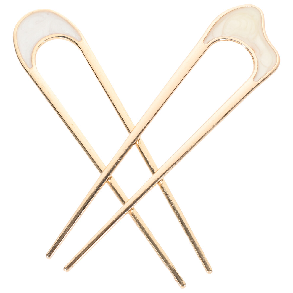 2 Stuks Haarspeld Hoofdtooi Haar Omhoog Metaal Wit-image