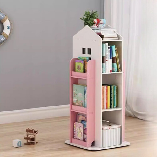 Living And Home (Pink) Kids' House Frame Rotating Bookshelf