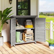Outsunny Garden Storage Shed Solid Fir Wood Garage Organisation w/ Doors Grey