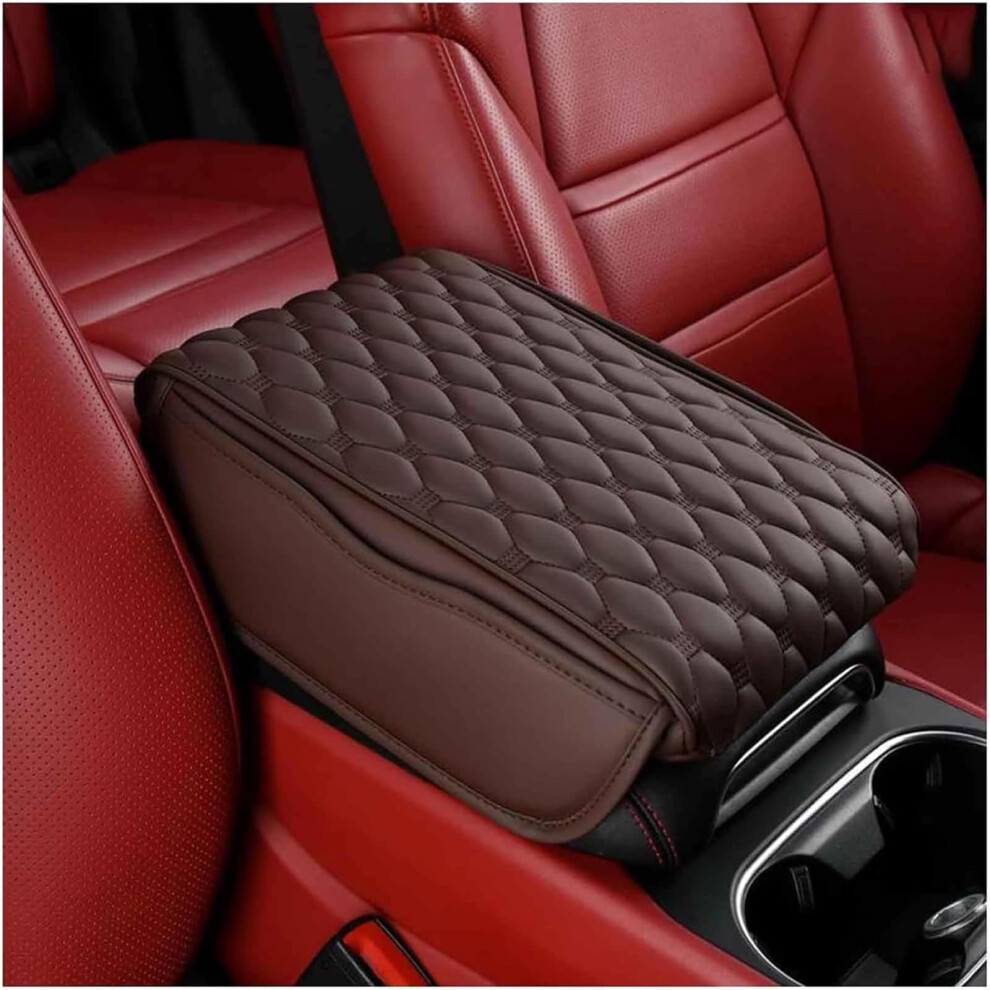 Car Center Console Cover for VW Tiguan MK2 2016-2023, PU Leather Armrest Protector with Memory Foam and Storage Bag, Brown-image-OPC-PJXQVTY-NEW