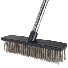 Heavy-Duty Push Broom Brush with 6.7" Stainless Steel Bristles for Bathroom, Kitchen, Patio, Garage, and Tile Floors
