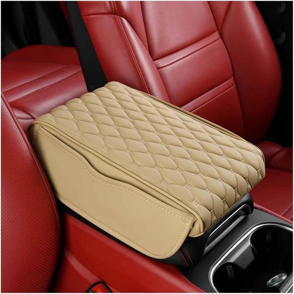 Car Center Console Cover for VW Polo AW Taigo 2018-2025, PU Leather Armrest Cover with Memory Foam, Waterproof Beige Storage Bag-image-OPC-PJXQZSM-NEW