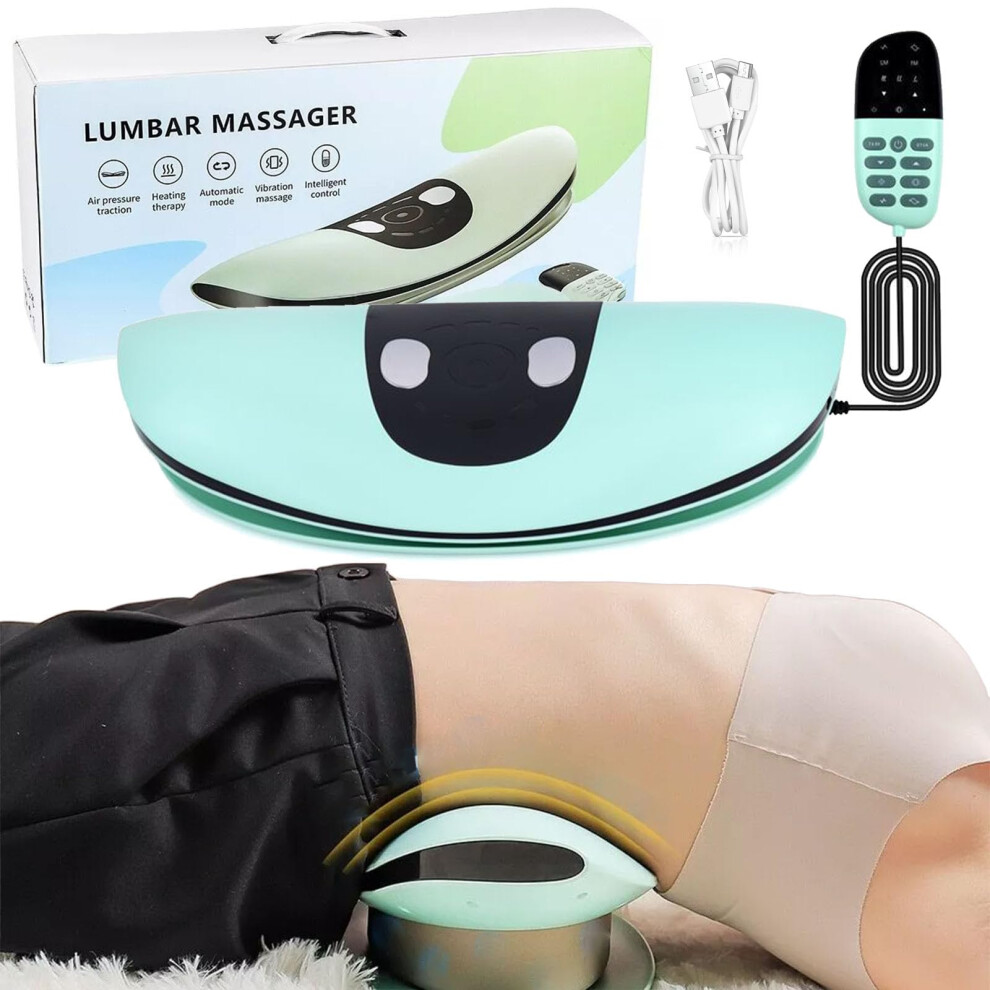 Green Back Therapy Electric Heated Lumbar Massager With Rechargeable Back Stretcher, Heat, Vibration, Adjustable Traction,
