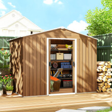 Outsunny 8x6ft Brown Wood-Effect Garden Storage Shed, Galvanised Steel, Double Sliding Doors, Ventilated & Lockable (845-429V00DR)