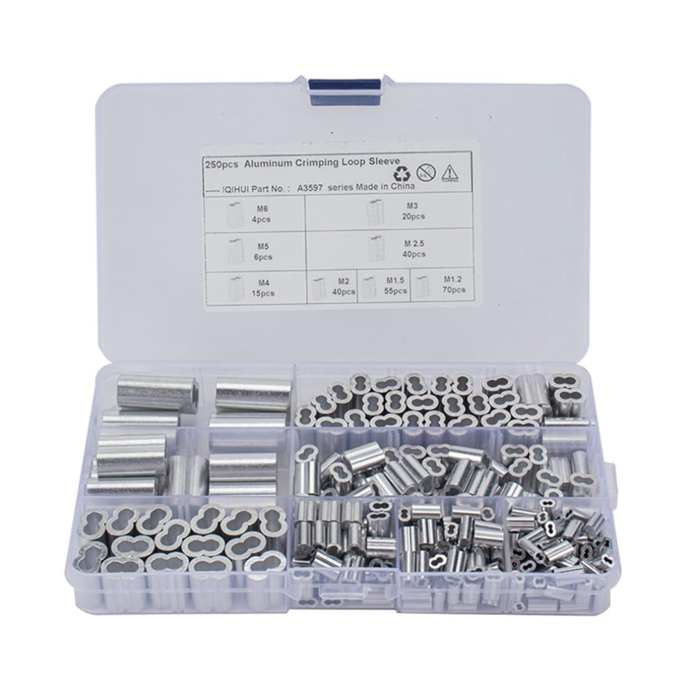 Car 250Pcs Double Barrel Ferrule Crimping Loop Sleeve For 1/8 Inch Wire Rope Cable End Connections 6482260942285