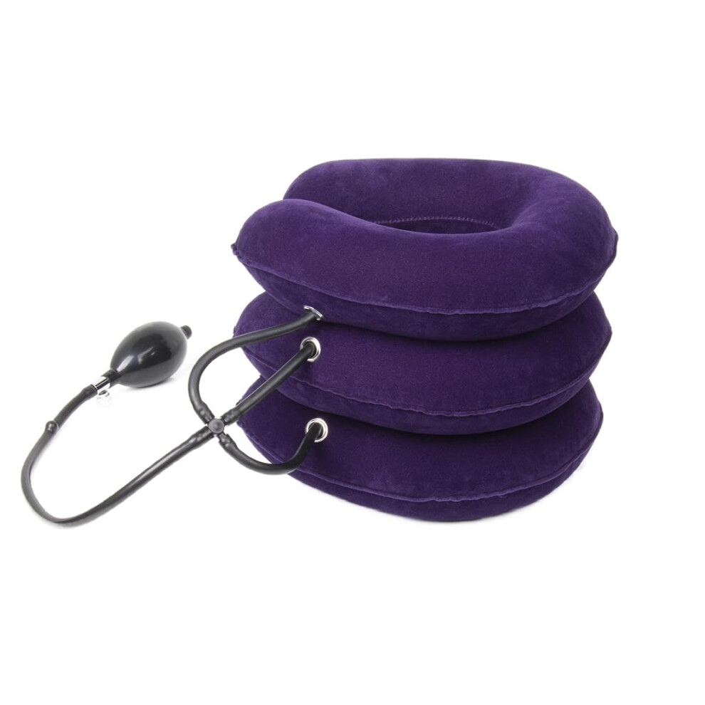 Purple Neck Stretcher Inflatable Neck Brace Traction Device Adjustable 7.4 Inch For Cervical Spine Pain Relief
