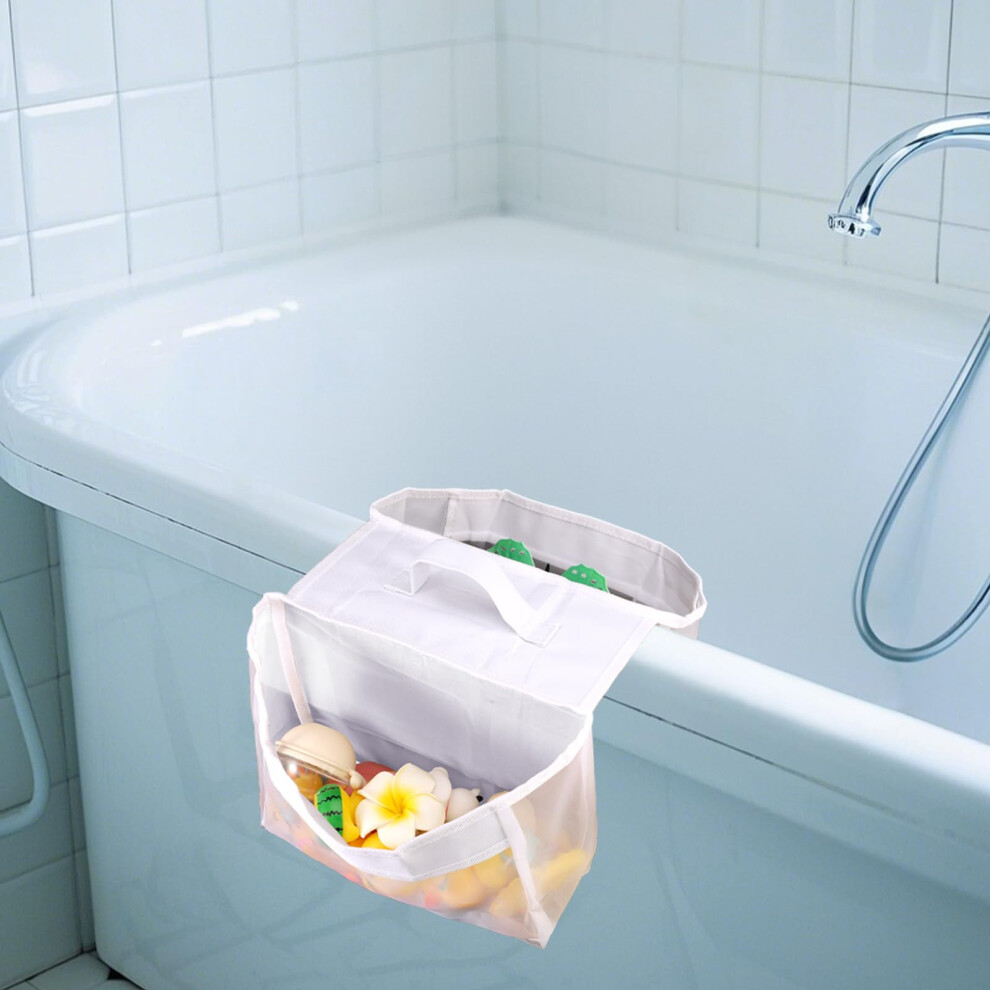 Mesh Bath Toy Organizer Large Capacity For Shower And Bathtub Storage With Double Compartments Easy Access In White