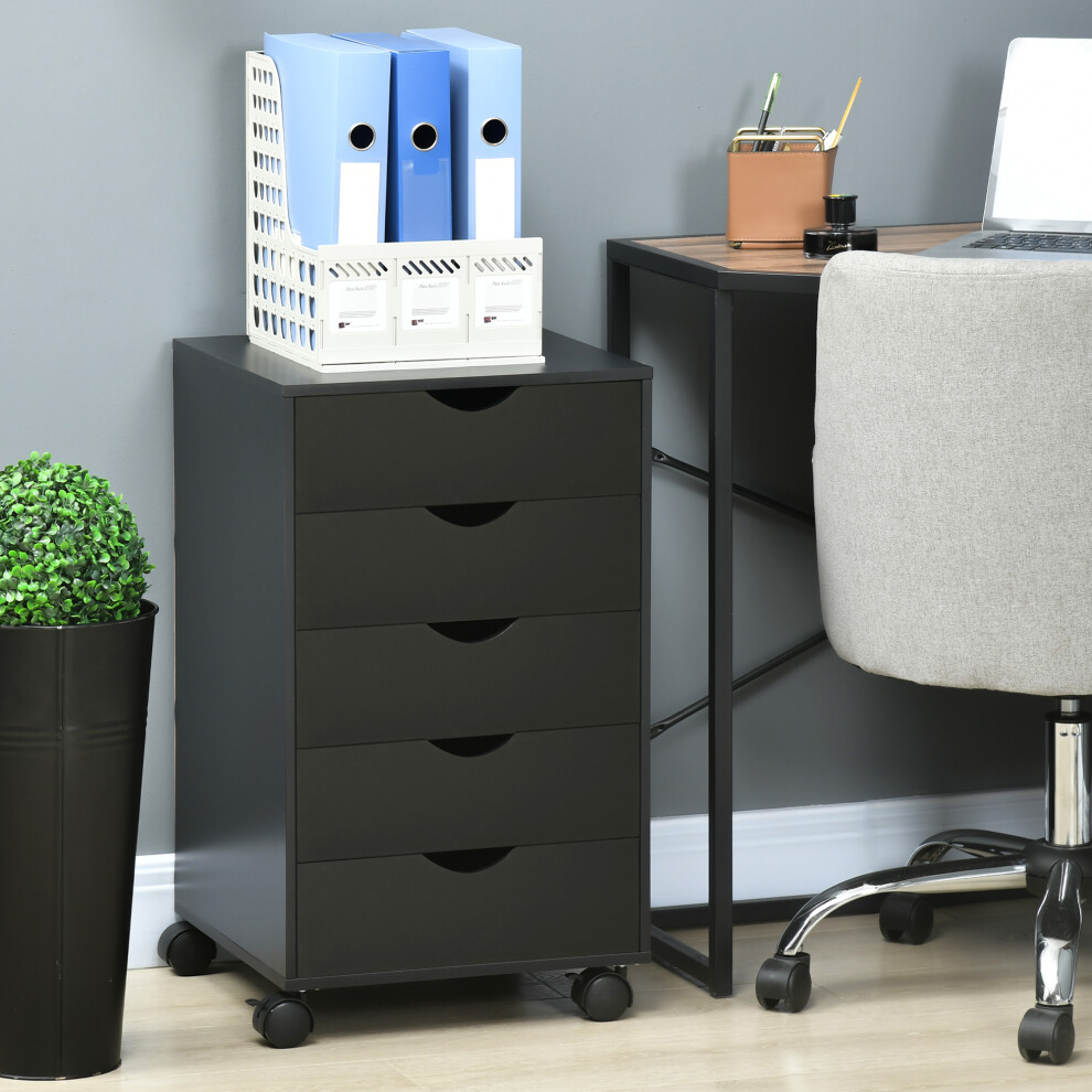 Homcom Filing Cabinet With 5 Drawers, Under Desk Drawer, Black
