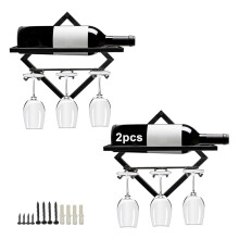 Wall Mounted Wine Rack Set of 2, Floating Wine Storage Shelf with Glass Holders for Home Kitchen Bar Decor