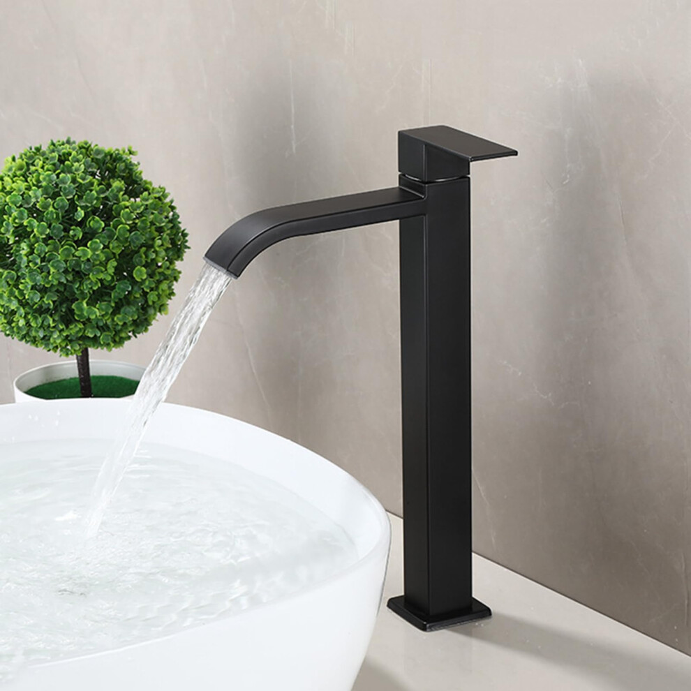 Cold Water Tap Waterfall Sink Faucet Single Handle Bathroom Mixer Tap High Waterfall Black Finish 1.5 Gpm 6038364568694