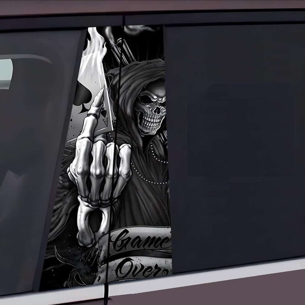 2Pcs Car B-Pillar Vinyl Decals, Waterproof Horror Skull Skeleton Stickers For Vehicle Door Pillar, Sun Protection Scratch Cover 6038364569226