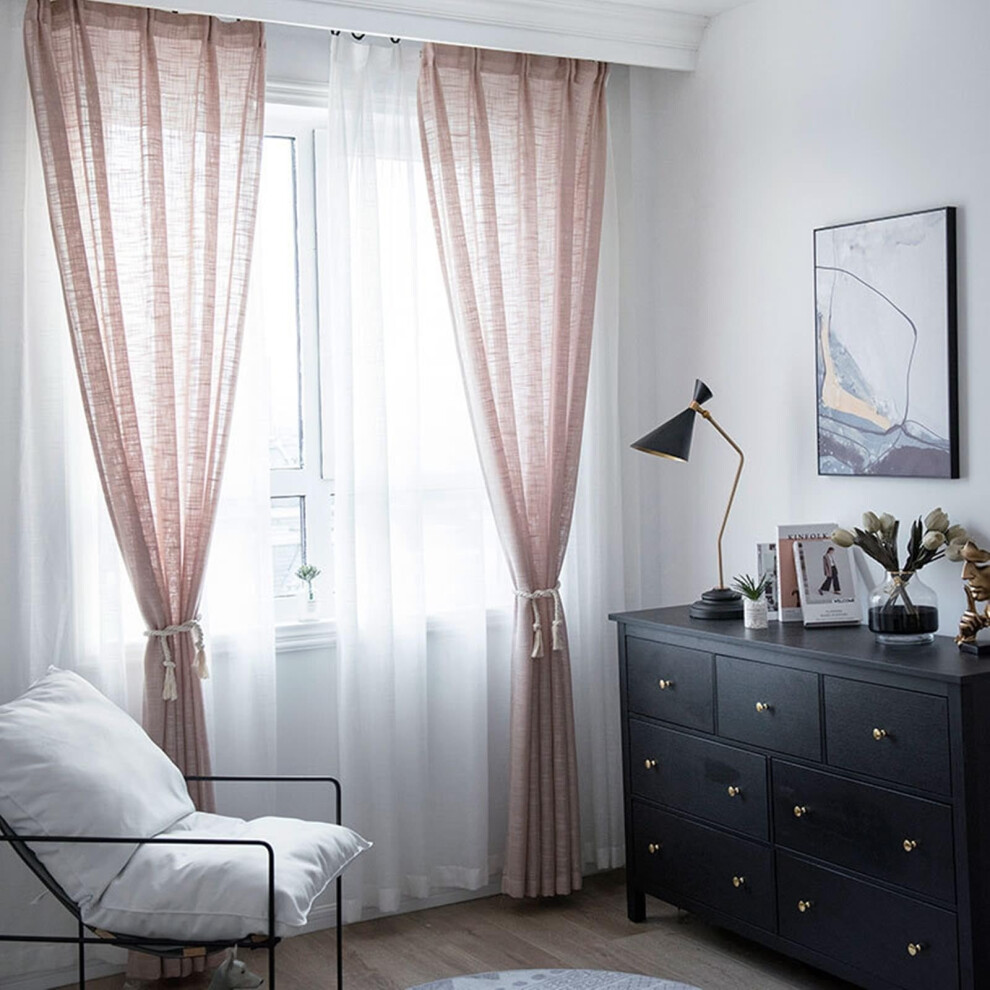 Children's Room Voile Curtains Lightweight Coffee Plain Eyelet 214x102 cm Transparent Linen for Bedroom Living Room-image-OPC-PJXS9C5-NEW