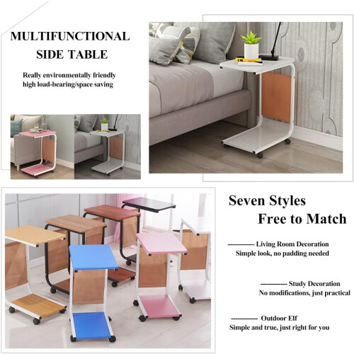 Mobile Bedside Table with Brake - Multifunctional Small Square Coffee Table for Bedroom - 65cm Height, Compact Design 1