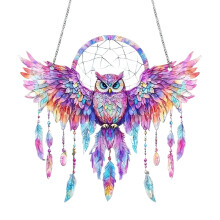 Stained Acrylic Window Owl, Colorful Owl Sun Catcher for Wall Decoration, Garden and Living Room, 30 cm