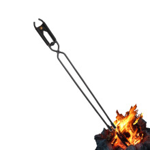 Wood Stain Fireplace Tools for Outdoor Use, Metal Camping Fireplace Tools with Handle and Wood Tongs, Black