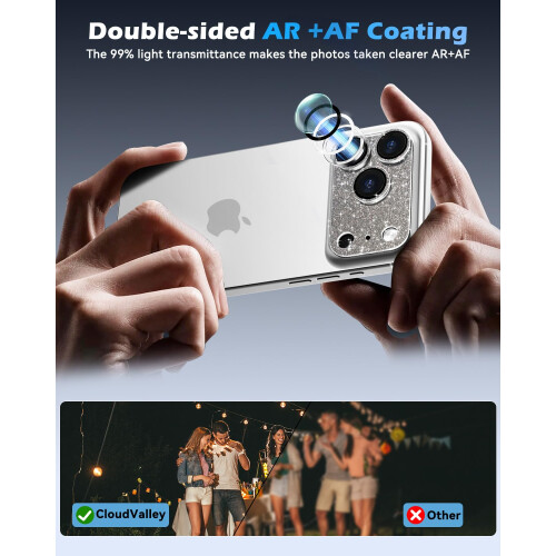 （Glitter Grey） Camera Lens Protector compatible with iPhone 17 Pro, 1:1 Invisible Perfect Fit, Case Friendly, Flash Design, 9H Tempered Gl 1