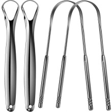 4 stuks Gratte Langue Acier Inoxydable de Qualit Mdicale liminer la Mauvaise Haleine Brosse Langue Nettoyant Avec Poigne non Synthtique