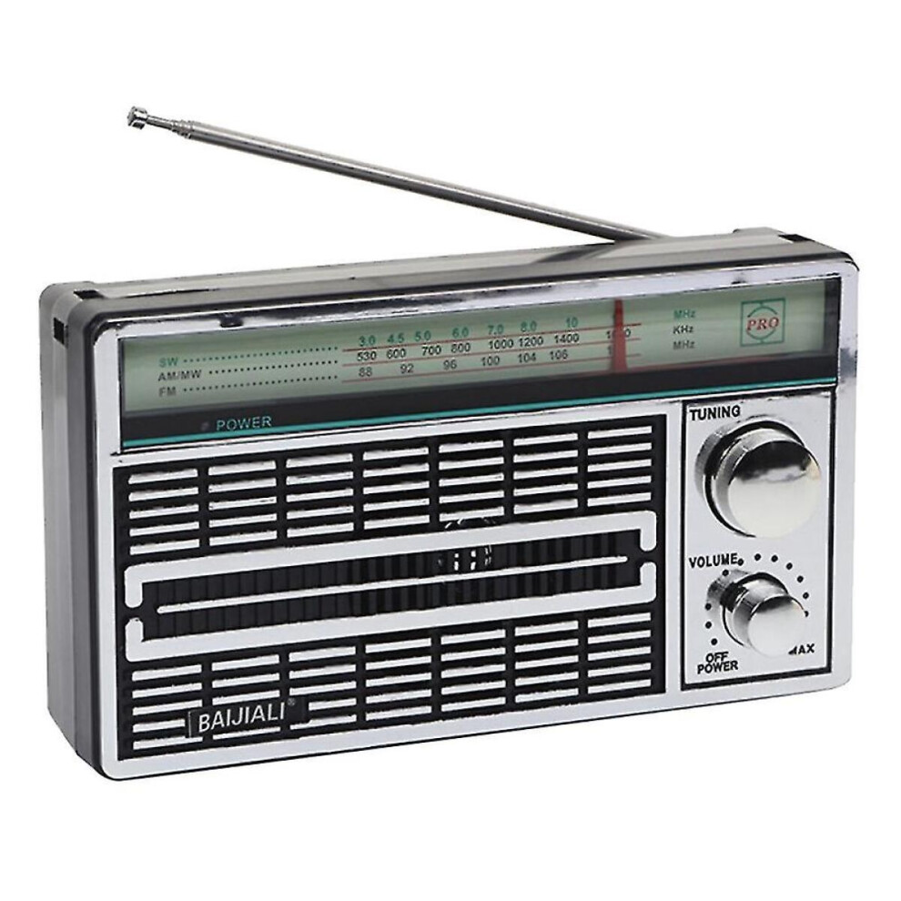 Portable Am/Fm/Sw Vintage Elderly Radio, Outdoor Portable Radio, With Knob Adjustment Key For Outd Silver 6477056415807