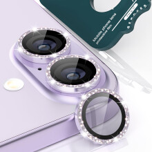 （Bling Lavender Purple）Protetor de lente de câmera com glitter compatível com iPhone 17 6.3, [AR+AF] Capa de lente de vidro temperado tran