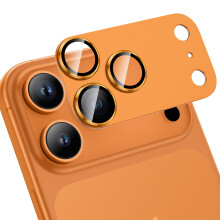 (Laranja)Compatível com iPhone 17 Pro Protetor de lente de câmera 9H Vidro temperado Capa de câmera tudo em um Liga de alumínio Metal Anti