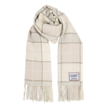 Heritage Traditions Natural Box Check 100% Wool Tartan Scarf - Soft Brushed Woollen with 8cm Fringe, 30x180cm