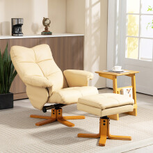 HOMCOM Recliner Chair and Footstool PU Leather Wooden Base, Beige