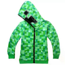 (160) Kids Boys Minecrafts Creeper Zip Up Hooded Sweatshirt Green Coat Jacket Outwear