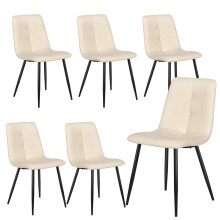 (Set of 6) Dining Chairs Set of 2/4/6,Upholstered Faux Leather Cushion Seat and Sturdy Black Metal Legs Kitchen Chair (Beige Pu)