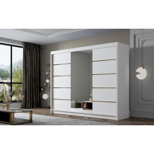 (White ) Gaba Gold Series 200cm Sliding Door Wardrobe 3 Doors with Mirror
