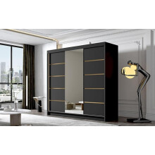 (Black ) Gaba Gold Series 200cm Sliding Door Wardrobe 3 Doors with Mirror