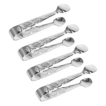 Cute Sugar Cube Holder with 4-Piece Mini Tongs Set for Daily Use, Stainless Steel, Compact Design, Easy to Clean