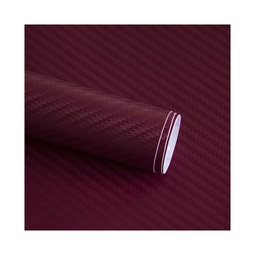 3D Carbon Fiber Vinyl Car Wrap Sticker Washable Scratch Resistant Automotive Styling Wine 1.52M X 30Cm Red 6447073952142