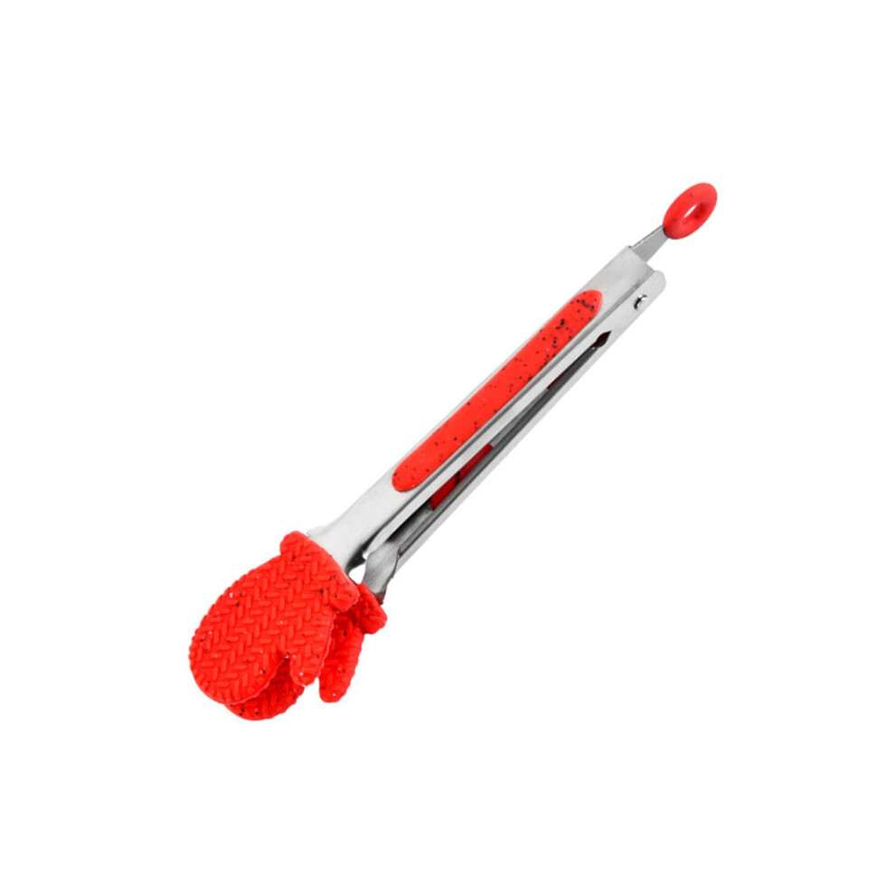 Silicone BBQ Grill Tongs 17.8 Cm Red Kitchen Utensils for Salad and Bread Serving, Heat-Resistant Cooking Clips-image-OPC-PJXTHQ7-NEW