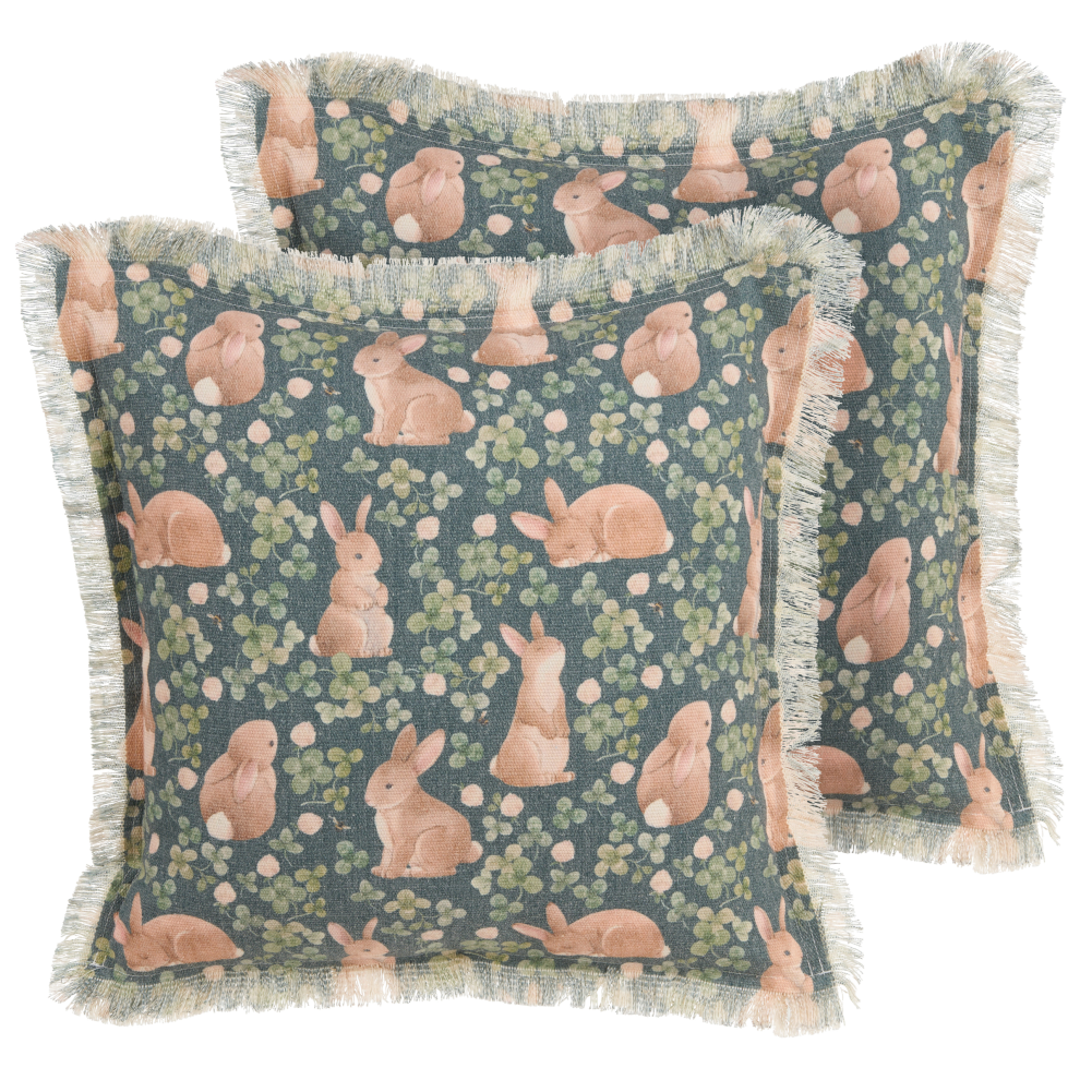 Set of 2 Decorative Cushions ALSTROEMERIA Cotton 45 x 45 cm Green Animal Pattern