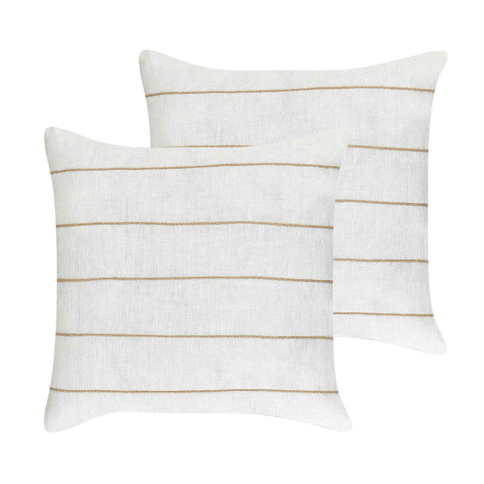 Set of 2 Decorative Cushions MILAS Linen 50 x 50 cm White Striped