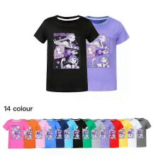 (130, black) Kids Demons Hunter T-Shirts KPop Short Sleeve Summer Cotton Casual Tops Uk