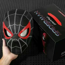 (Black (Chin-Activate ability)) Spiderman Mask with Ring Remote Control Eye Closing Blinking Eyes Helmet Cosplay