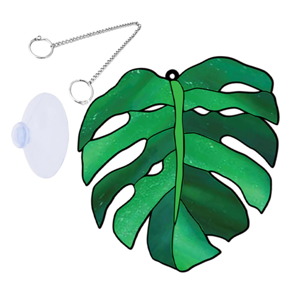 Set of 2 Monstera Sun Catchers - Tropical Stained Glass Window Decor - Green Acrylic Leaf Hangers with Ice Crystals-image-OPC-PJXV9TX-NEW