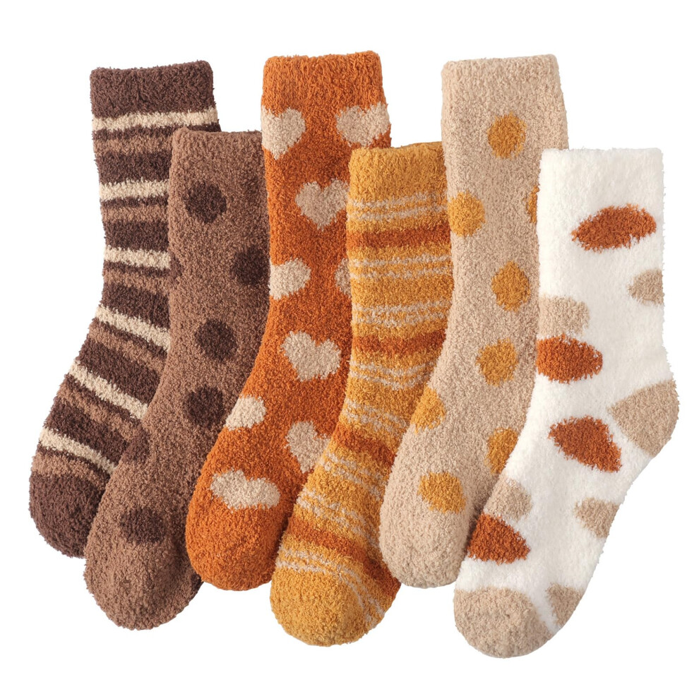 ï¼Brownï¼ï¼Brownï¼Blu Ninfee Fluffy Socks Womens 4-7, 6 Pairs Ladies Thermal Bed Cosy Socks for Women, Girls Warm Fuzzy Fleece Comfy Socks f-image-OPC-PJXVM82-NEW