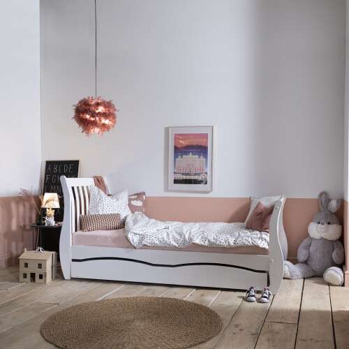 Noa and Nani Astrid Single Kids Sleigh Bed with Pullout Trundle in White 1