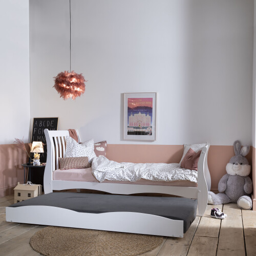 Noa and Nani Astrid Single Kids Sleigh Bed with Pullout Trundle in White