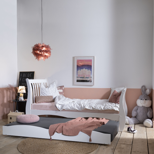 Noa and Nani Astrid Single Kids Sleigh Bed with Pullout Trundle in White 2
