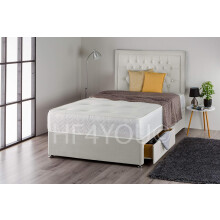 (6ft, 2 Drawers) Light Silver Plush Divan Bed Set with Firm Orthopedic Sprung Mattress and Matching Nina Diamante Headboard