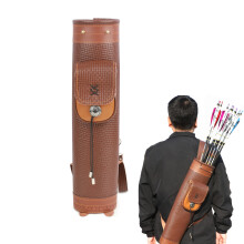 Arrow Quiver Archery Leather Back Quiver for Left & Right Handed with Adjustable Straps Large Pockets for Hunting Shooting Brown