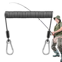 Lanyard Heavy Duty Retractable Coiled Tether 300 Cm, Stainless Steel Fishing Lanyard for Mountaineering and Boating