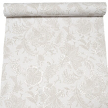 White Beige Damask Floral Silver Shimmer Smooth Wallpaper