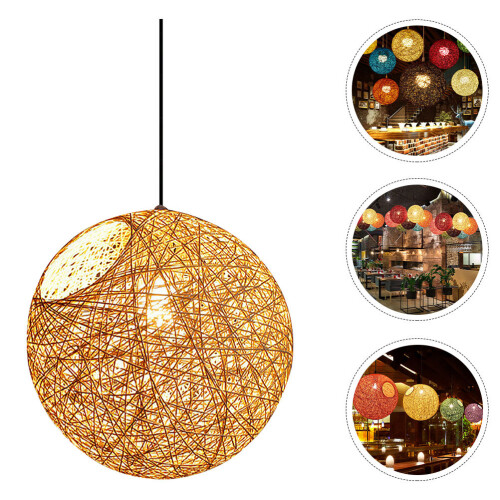 1Pc Brown Rattan Hanging Lamp Durable Household Ceiling Light 2