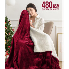 (King Sherpa Blanket) Christmas Red Fleece Blanket Sherpa Thick Warm Sofa Bed Throw Travel Blankets