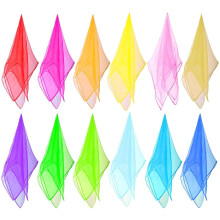 Set of 12 Square Juggling Cloths, 60x60 cm Colorful Chiffon Dance Cloths for Nursery, Children, Parties, and Decorations